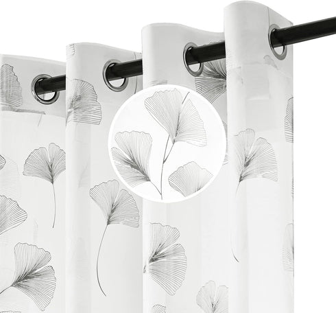 Silver Foil Print Voile Sheer Curtains, Leaves Grommet Top Window Drapes 72 Inches Long, Luxury Metallic Bronzing Treatment Panels for Home Window...