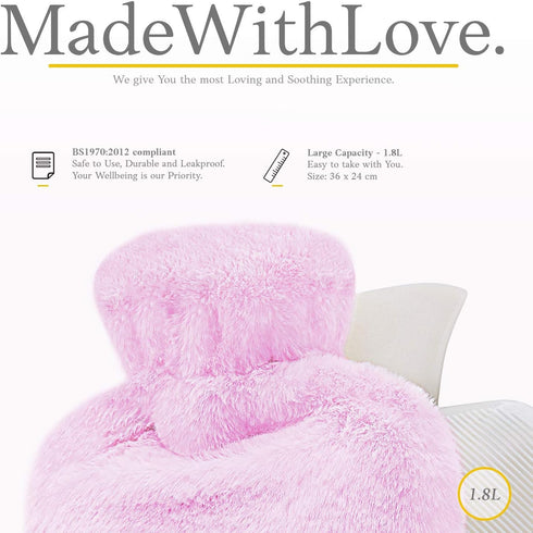 Hot Water Bottle with Soft Cover - 1.8L Large - Classic Hot Water Bag for Pain Relief, Neck and Shoulders, Feet Warmer, Menstrual Cramps, Hot and ...