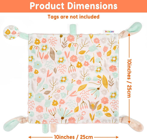 Dr.Rapeti Tag Security Blanket for Baby Infant Toddler Kid 10x10inches Washable Sensory Toy Lovey Appease Blanket (flower)...