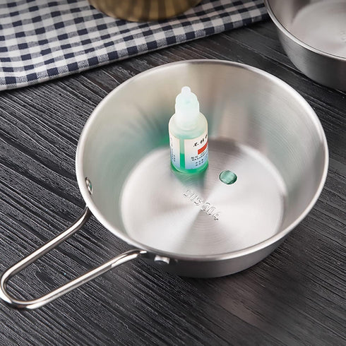 2Pcs Makgeolli Bowls, 304 Stainless Steel Korean Traditional Bowls Round Rice Bowl Wine Cup with Handle, Hiking Soup Dish Food Bowl Camp Cup (Smal...