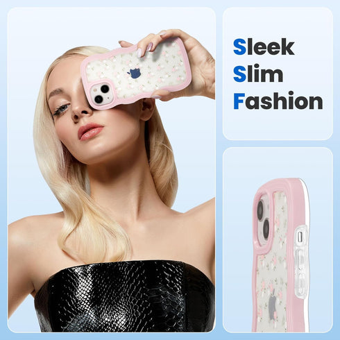 ZCDAYE Floral Case Compatible with iPhone 15, Aesthetic Flower Pattern & Cute Curly Wavy Shape Phone Case for Women Girls,Soft TPU Shockproof Cove...