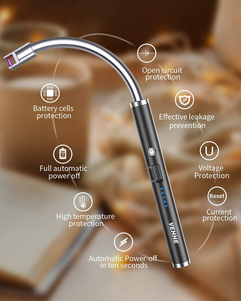 VEHHE Candle Lighter, Electric Rechargeable Arc Lighter with LED Battery Display Long Flexible Neck USB Lighter for Light Candles Gas Stoves Campi...