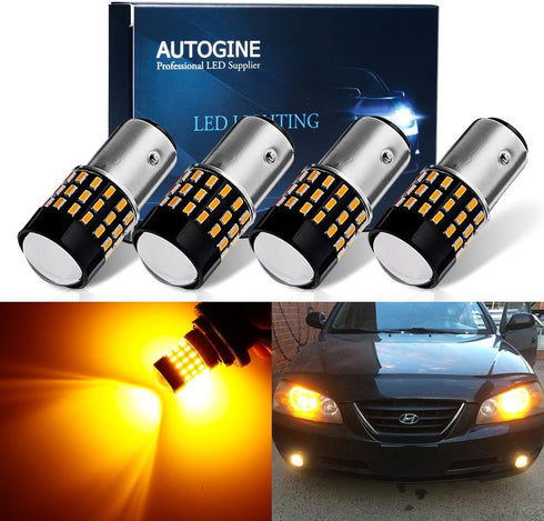 4pcs 900 Lumens Super Bright 9-30V 1157 2057 2357 7528 BAY15D LED Bulbs 3014 54-EX Chipsets with Projector for Turn Signal Lights, Amber Yellow...