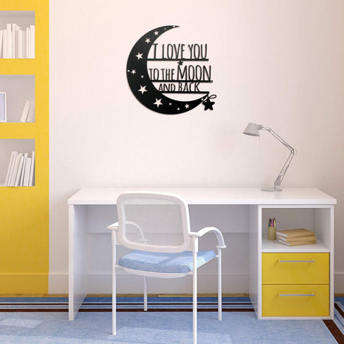 Ripeng I Love You Back Wall Art Moon Metal Decorations Hanging Sign with Quote Silhouette Wall Art for Home Bedroom Living Room Bathroom Kitchen O...