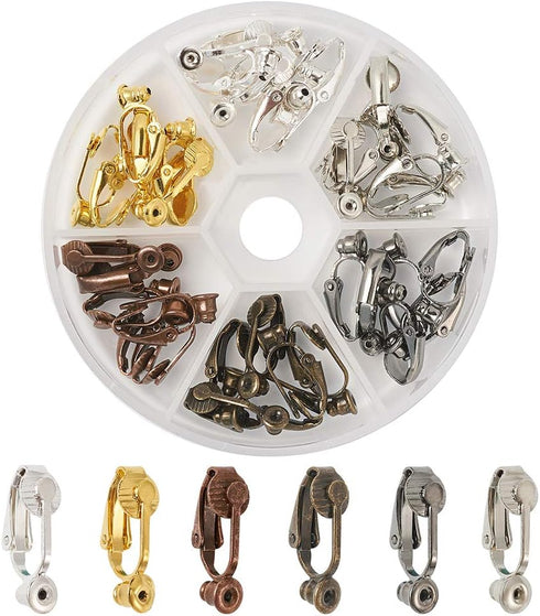 KISSITTY 36pcs/Box 6 Colors Brass Stud to Clip on Earring Converter 19x6mm for Non-Pierced Ears...
