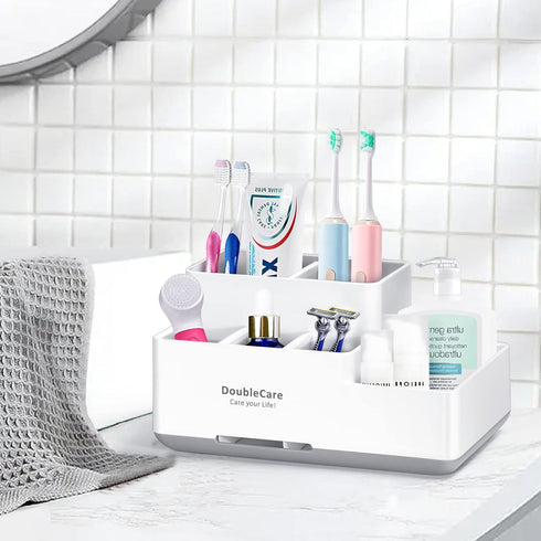Toothbrush Holder with Anti-Slip, Bathroom Organizer Countertop Detachable for Easy Cleaning, Multifunctional Storage, Bathroom Caddy for Toothpas...