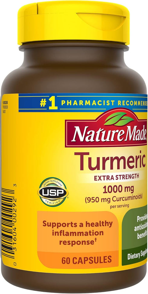 Nature Made Extra Strength Turmeric Curcumin with Black Pepper, 1000mg extract (950mg Curcuminoids) per serving, Supports Healthy Inflammation Res...