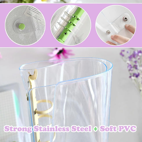 2 Pack A6 Soft PVC 6-Ring Binder Cover, Clear Budget Binder, Clear A6 6-Hole Planner Binder Cover, Milk Yellow Green Round Ring Binder Cover for R...