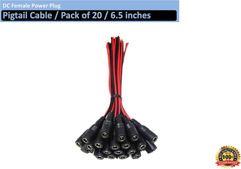 DC Power Plug Pigtail Cable (Female, Micro USB, 6.5 inch, Pack of 20, Black, Ethernet, Indoor, Round)...