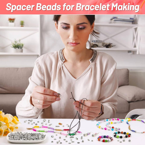 500 Pcs Bracelet Spacer Beads, Silver Bulk Random Styles Loose Spacer Metal Charm for Necklace, Earring Making DIY Jewelry Accessories...