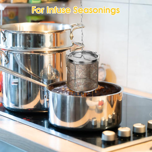 Tea Infuser, Stainless Steel Extra Fine Mesh Tea Ball Strainer Soup Seasonings Seperation Basket Spice Filter with Extended Chain Hook for Brew Te...