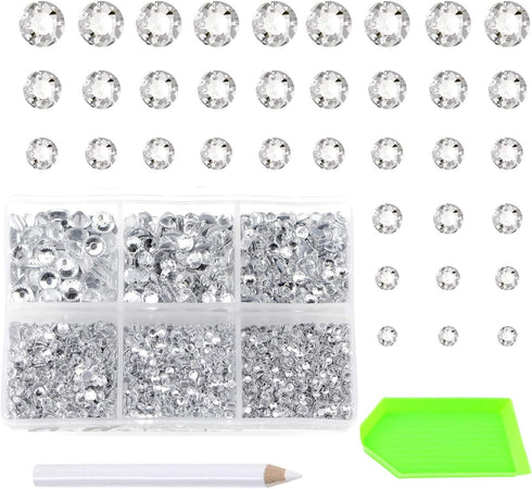 AD Beads 4500 Pieces Hotfix Rhinestones Flat Back 6 Sizes (2-6 mm) Crystal Round Glass Gems with Tweezers and Picking Rhinestones Pen or Crafts Na...