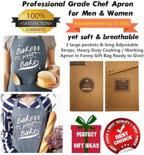 Funny Baking Aprons for Women Men, Cute Baking Gifts for Bakers, Kitchen Cooking Apron with 2 Pockets, Birthday Housewarming Gifts for Mom Wife Hu...