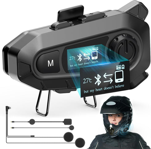 Motorcycle Bluetooth 5.4 Headset with LCD Screen,Motorcycle Helmet Speakers with 2 Mic,3D Stereo Sound,48h Music&FM,Noise Reduction and Waterproof...