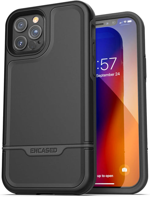 ENCASED Protective Rebel Series Compatible with iPhone 12 Pro Max Case Heavy Duty Full Body Rugged Cover - Black...