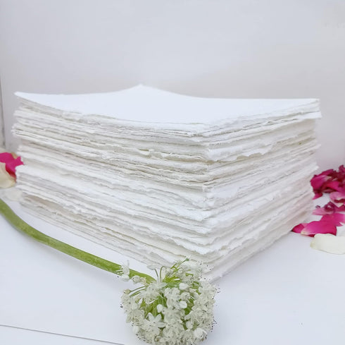E-Tailor Handmade Cotton Deckle Edge Paper Loose Leaf Sheets for Sketch Painting Invitatons Art Work Kids 130 GSM Ivory White (HPDW-102-3x5-50-She...