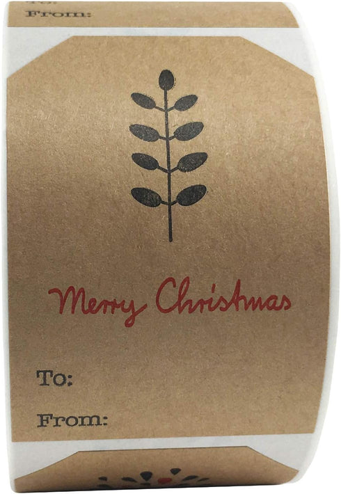 Boho Simple Christmas Gift Tag Adhesive Stickers – 2 x 3 Inch Labels, Roll of 100 with Minimalist Designs – Merry Christmas, Noel, and Candle, Mad...