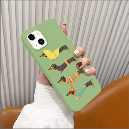 Idocolors Cute Dachshund Dog Phone Case Compatible with iPhone 13 Mini,Green Liquid Silicone Lovely Printted Case,Soft Gel Rubber Full-Body Protec...