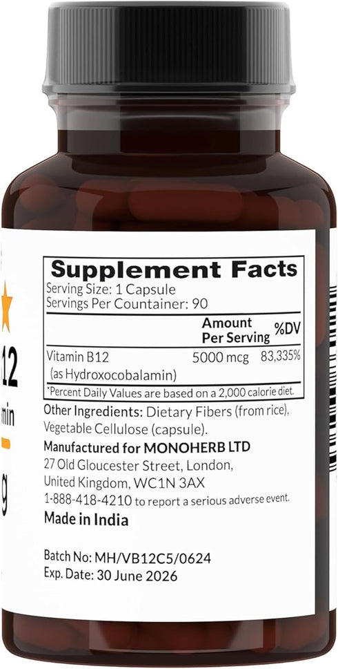 Hydroxo B12 Vitamin 5000mcg, Hydroxocobalamin, Hydroxy B12...