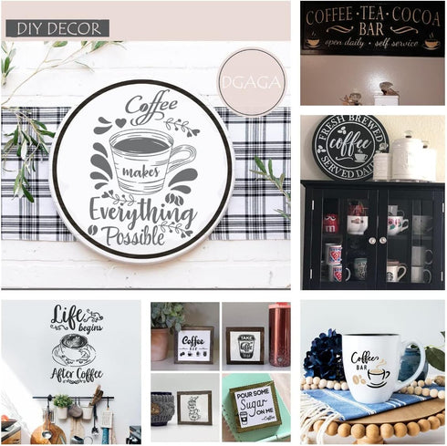 Silk Screen Stencils,7 PCS Coffee Theme Self Adhesive Silk Screen Transfers Reusable Chalk Paint Mesh Stencils for Painting on Wood Chalkboard Hom...