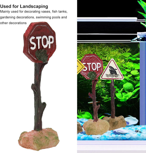 HEEPDD Aquarium Stop Warning Sign, Fish Warning Sign Resin Landscape Decoration for Small Medium Betta Fish 6.1x2.3x1.6in...