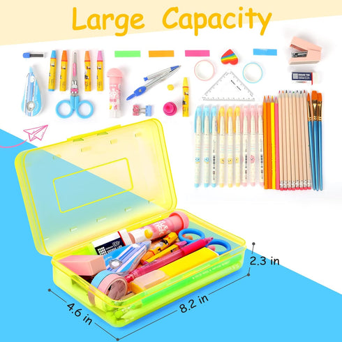 Sooez 1 Pack Clear Pencil Box, Plastic Hard Pencil Case with Stickers, Large Crayon Box with Snap-tight Lid, Stackable Storage Box Art Craft Marke...