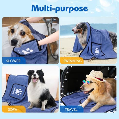 Nobleza Dog Towel, Super Absorbent Large Pet Towel with Hand Pockets, Microfiber Quick Drying Dog Towels for Drying Dogs, Mazarine...