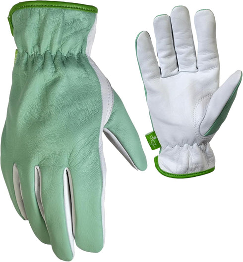 DIGZ 78221-26 Full Goatskin Leather Palm Gardening Gloves, Work Gloves with Safety Cuff, Light Green, Medium...