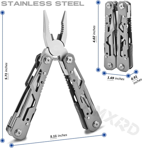 Multitool, 15-in-1 Stainless Steel Multi Tool, Folding Pocket Plier with Nylon Sheath, Perfect for Outdoor, Survival, Camping, Hiking, Simple Repa...