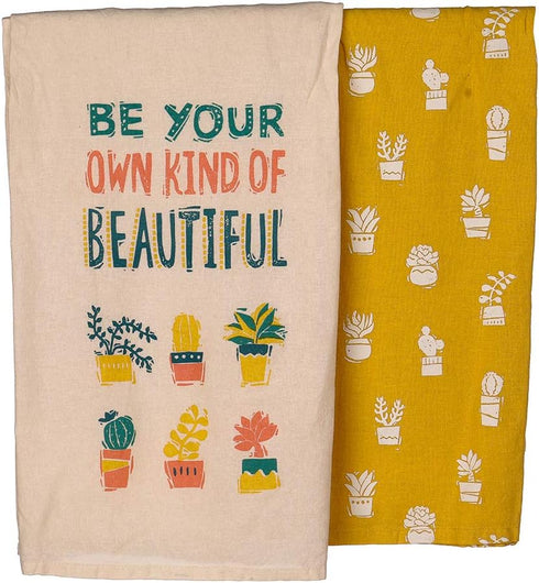 Primitives by Kathy Kitchen Dish Towel Set, Be Your Own Kind Of Beautiful, Cactus-Patterned Towels, 28" Square Dishtowels...