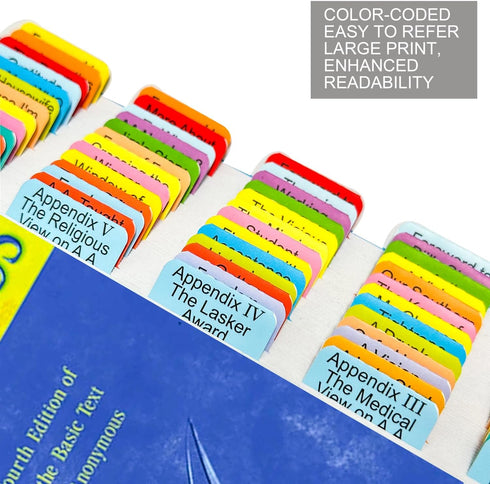 Tabs for Alcoholics Anonymous The Big Book fourth edition (Book not Included), 72 Printed Color-Coded and Laminated Tabs, with Page Markers and Al...