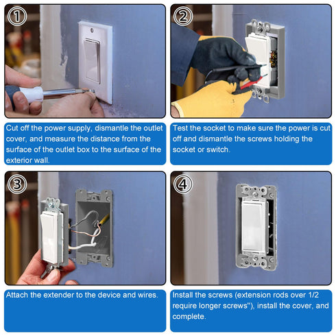 6pcs Electric Box Extender, 1/2" Single Gang Receptacle Outlet Box Extenders Outlet Extension Box for Electric Outlet Switches and Electric Box (G...