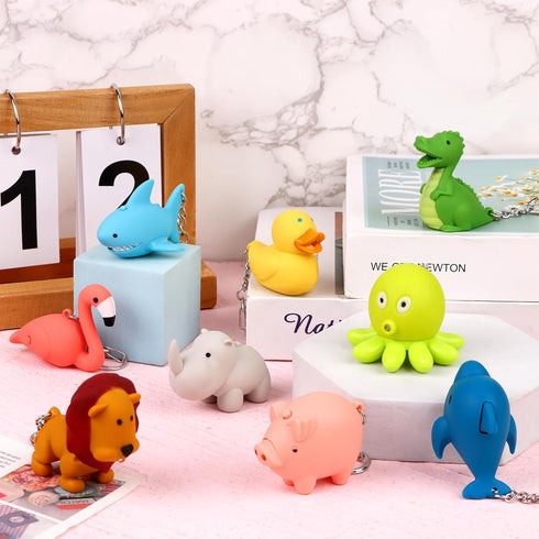 9 PCS Nurse Flashlight Pediatric Nurse Flashlight Keychain Animal Flashlight Keychain Dolphin Lion Flamingos Dinosaur Shark Rhino Octopus Duck Pig...