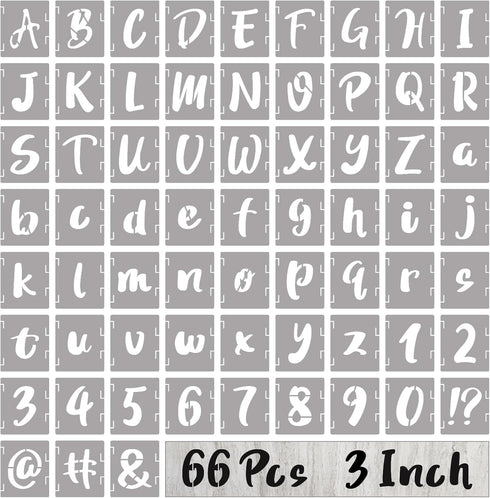 BAMIDELE 3 Inch Letter Stencils and Numbers, 66 Pcs Reusable Plastic Alphabet Symbol Interlocking Drawing Template Kit for Painting on Wood, Wall,...