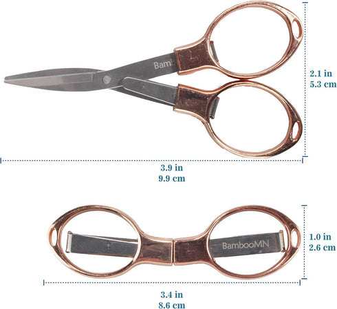 JubileeYarn Portable Travel Safety Folding Scissors Set, One Gold, One Silver, Two Thread Snips, and a Fabric Measuring Tape...