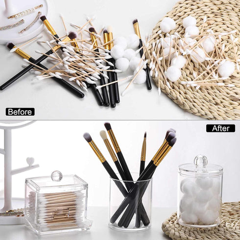 Tbestmax Plastic Qtips Holder Bathroom Container, 10/7 OZ Cotton Ball/Swabs Dispenser, Apothecary Jar Organizer for Storage 3 Pcs...