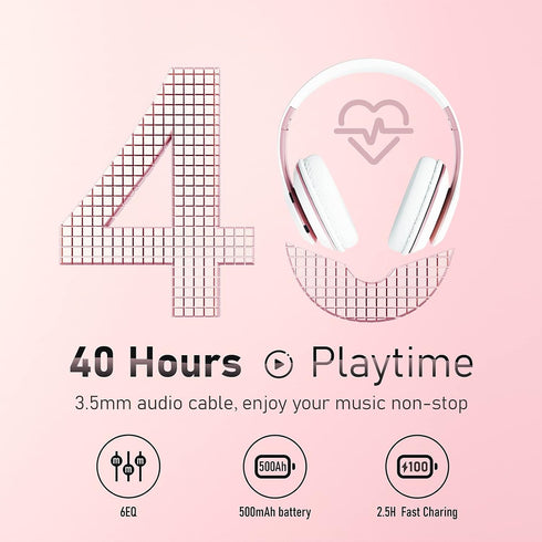 Bluetooth Headphones Over Ear, 6S Foldable Wireless Headphones with 6 EQ Modes, 40 Hours Playtime HiFi Stereo Headset with Mic, Soft Ear Pads, TF/...