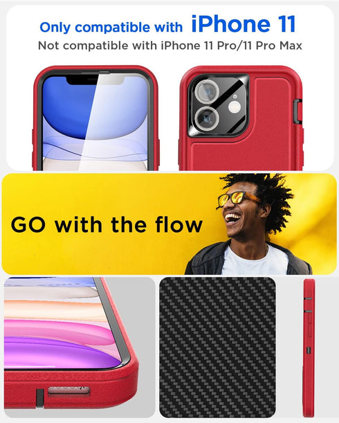 AICase for iPhone 11 Case Built-in Kickstand with Glass Screen Protector+Camera Lens,Heavy Duty Drop Protection Full Body Rugged Shockproof Milita...