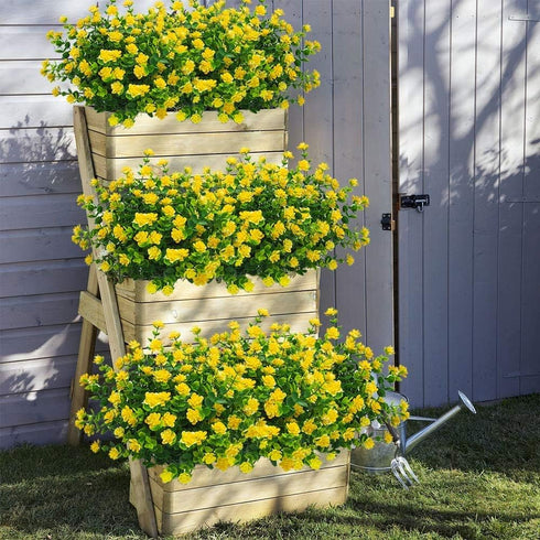 8 Bundles Artificial Flowers Outdoor UV Resistant Fake Plastic Plants Faux Greenery Shrubs Indoor Outside Hanging Planter Home Kitchen Office Wedd...