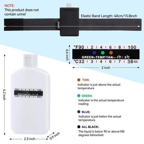 14 Pcs Urine Test Complete Kit Includes 2 Portable Translucent Empty Bottles,10 Adhesive Temperature Test Strips, Lengthened Hi-Stretch Hidden Leg...