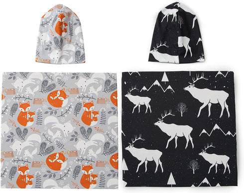 Galabloomer Newborn Swaddle Blanket with Beanie Set Baby Boy Receiving Blanket Rainbow (Deer& White Fox)...