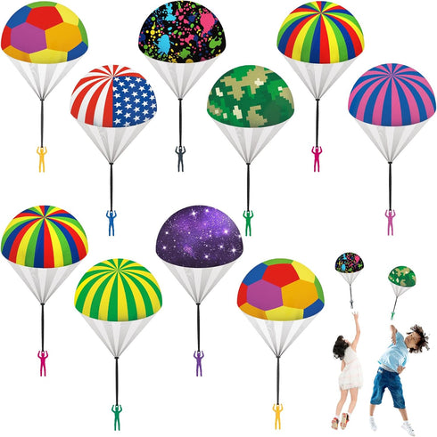 10 Pack Parachute Toys Easter Basket Stuffers for Toddlers, Tangle Free Parachute Toy with Small Figures, Outdoor Flying Toys Air Parachute for Bo...