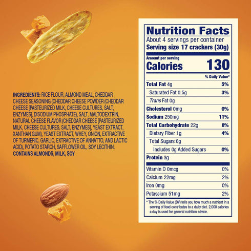Blue Diamond Almond Nut Thins, Cheddar Cheese, 4.25 Oz...