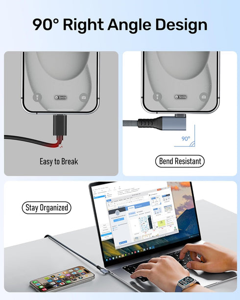 Certified USB4 Cable Right Angle 6ft (40Gbps, 240W, 8K Video), Compatible with Thunderbolt 4 USB C to USB C for MacBook, iPad Pro, iPhone 15, Dock...