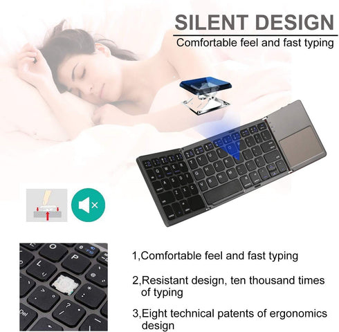 ROCK&ROWN Foldable Bluetooth Keyboard, Pocket Size Portable Wireless Keyboard with Touchpad for Mac OS,Android, Windows, Linux, PC, Tablet, with R...