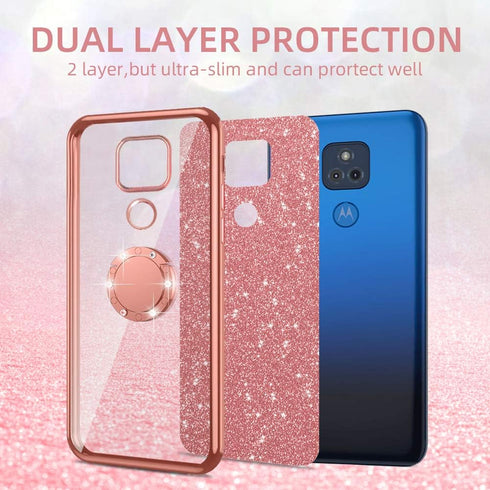 nancheng for Moto G Play (2021), Phone Case for Motorola G Play 2021 Women Glitter Cute Luxury Soft TPU Silicone Clear Cover with Lanyard Stand Bu...