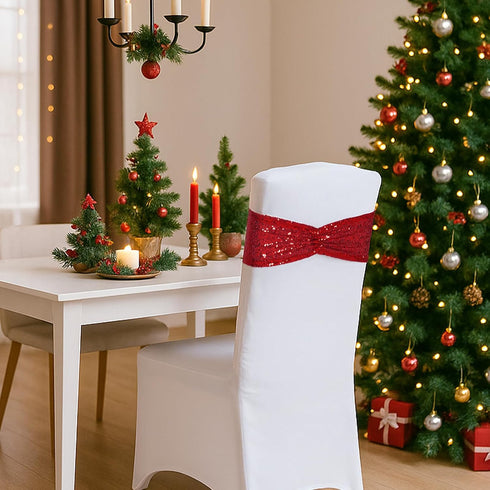 Poise3EHome Red Sequin Chair Sashes Folding Chair Covers Bow for Wedding Party Reception Decorations, 10 PCS...