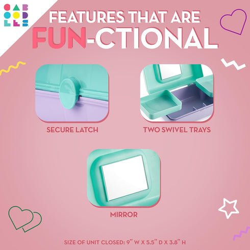 Caboodles Pretty in Petite Makeup Box, Two-Tone Pink on Lavender, Hard Plastic Organizer Box, 2 Swivel Trays, Fashion Mirror, Secure Latch for Saf...