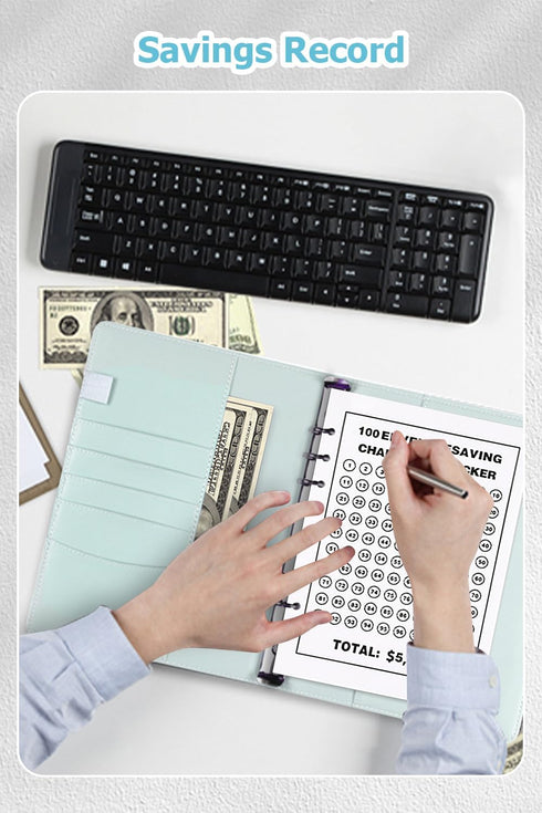 100 Envelopes Money Saving Challenge Budget Binder, 52 Week Money Binder for Cash Saving Budget Book with Pouches Blue...