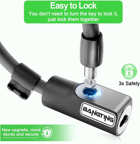 BANGTING Electric Scooter Lock, Bike Locks, 120cm/12mm Bike Lock Cable, Bike Lock with 2 Key for Bicycle/Scooter/Ebike/Stroller/Kids Bike/Moped...